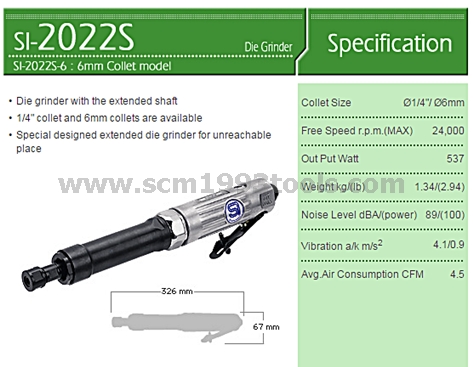 Shinano ชินาโน่ รุ่น SI-2022S เครื่องเจียรลม รุ่นคอยาว รอบสูง ญี่ปุ่น DIE GRINDERS