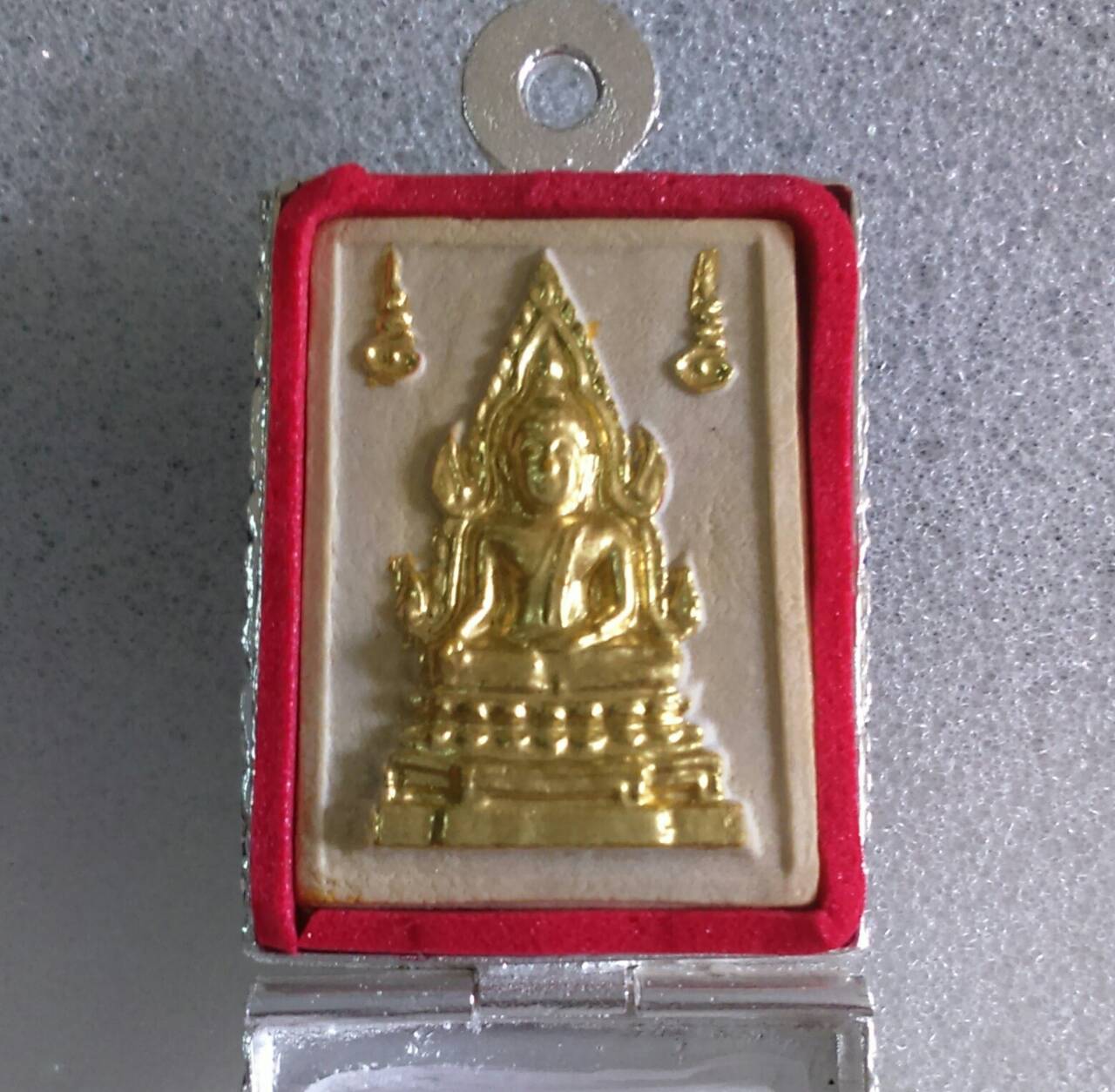 สมเด็จพระคำข้าวปิดทอง (มีเกศา พิมพ์แขนจุด) พร้อมตลับเงิน ล.พ.ฤกษีลิงดำ