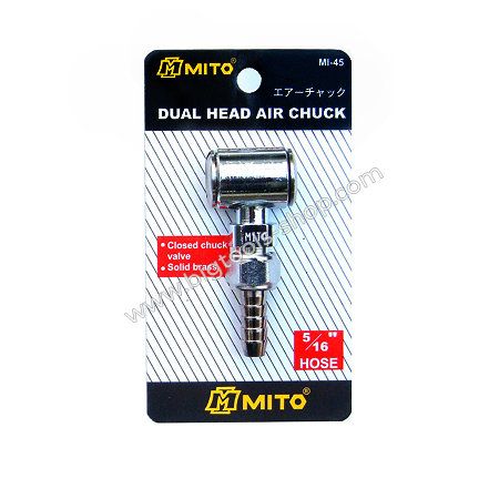 MITO : หัวเติมลมสั้น 2 หัว ข้อต่อแบบหางปลา สำหรับสายลมขนาด 5/16" (MI-45)