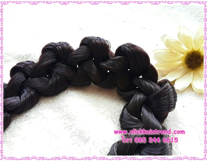 เปียคาดผม สีดำ ถักแบบเปียพันเกลียว ขนาด 3.5 ซ.ม. ด้านหลังเป็นสายยางยืด