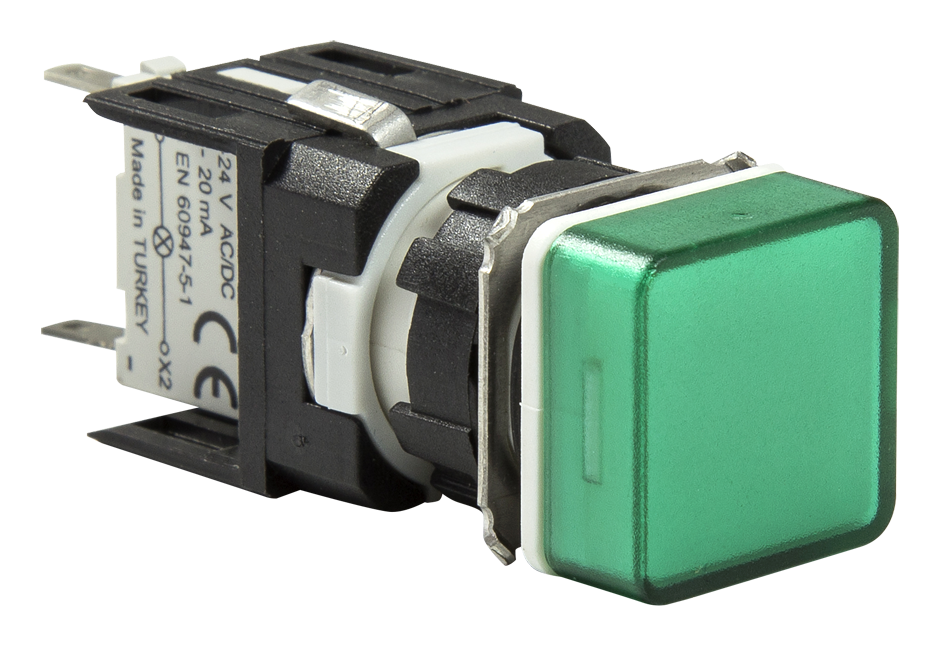 Pilot Lights Square 16mm. Model : D090KXY 24VDC LED GREEN EMAS