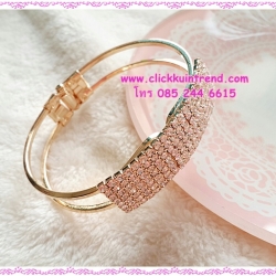 กำไลข้อมือ แฟชั่น สไตล์เกาหลี แบบข้อพับง้างออก ด้านหน้าเป็นแผงคริสตัล
