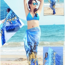 ผ้าชายหาด/ผ้าคลุมไหล่/ผ้าคลุมชุดว่ายน้ำ/ผ้าพันคอ เนื้อชีฟอง แฟชั่น ผืนใหญ่ สำหรับหน้าร้อน ลายกราฟฟิค โทนสีน้ำเงิน