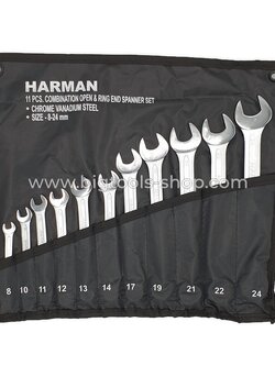 ฮาร์แมน : ชุดประแจแหวนข้างปากตาย 11 ตัวชุด Harman : Combination open & ring end spanner set 11 Pcs.