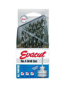 Evacut : ดอกสว่าน High Speed Steel (HSS) ชุด 13 ดอก (นิ้ว) (No.4) Evacut : Drill Set - Imperial - 13pcs - 1/16" to 1/4" (No.4)