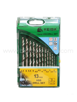 Keiba : ชุดดอกสว่าน ไฮสปีด HSS เจาะเหล็ก/ไม้/พลาสติก ชุด 13 ตัว ขนาด 1.5 - 6.5 มม. (KE-2503004)