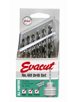 Evacut : ดอกสว่าน High Speed Steel (HSS) ชุด 12 ดอก (1.0-6.5 มิล) (No.4M) Evacut : Drill Set - Metric - 12pcs - 1.0 to 6.5mm (No.4M)