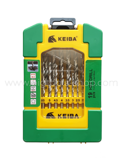 Keiba : ชุดดอกสว่าน ไฮสปีด HSS เจาะเหล็ก/ไม้/พลาสติก ชุด 19 ตัว ขนาด 1-10 มม. (KE-2503005)