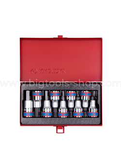 คิง โทนี่ : ชุดลูกบล็อกเดือยโผล่ 6 เหลี่ยม สั้น รู 1/2" 9 ตัวชุด King Tony : 9 PC. 1/2"DR. Hexagon Head Bit Socket Set (4110PR)