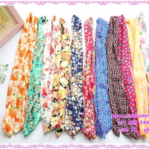 สายคาดผม แบบผ้าตรง ด้านในเป็นเส้นลวดอ่อน ขายส่ง เซต 12 ชิ้น ลายผ้าตามรูป