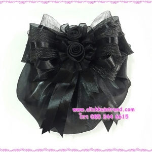 เน็ตโบพยาบาล คลุมผมเกล้า ขนาดใหญ่ ติดโบ สีดำ ผ้าคลุมเน็ตเป็นผ้าไหม