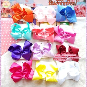 กิ๊บติดผม ปากเป็ด ติดโบผ้าสีพื้น โบขนาดใหญ่ กว้างประมาณ 15 ซ.ม. ขายส่ง เซต 10 ชิ้น