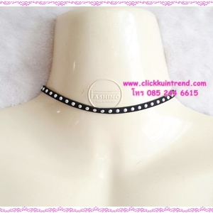 สร้อยคอโชคเกอร์ เชือกหนังสีดำ แต้มจุดสีเงิน