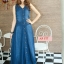 เดรสยีนส์ยาว โชว์แขน ขนาด Free size สียีนส์เข้ม ออกแบบสวย น่าใส่