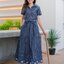 แมกซี่เดรสยีนส์ #7858-2 (B) (ชุดยีนส์ยาว-ชุดติดกัน) ปักลายดอกไม้สวยหรู ขนาด Free size รอบอก 40"