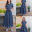 แมกซี่เดรสยีนส์ #7858-2 (B) (ชุดยีนส์ยาว-ชุดติดกัน) ปักลายดอกไม้สวยหรู ขนาด Free size รอบอก 40"
