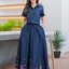 แมกซี่เดรสยีนส์ #8700 (B) (ชุดยีนส์ยาว-ชุดติดกัน) ปักลายดอกไม้ชสวยหรู ขนาด Free size รอบอก 40"