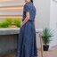 แมกซี่เดรสยีนส์ #7858-2 (B) (ชุดยีนส์ยาว-ชุดติดกัน) ปักลายดอกไม้สวยหรู ขนาด Free size รอบอก 40"