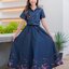 แมกซี่เดรสยีนส์ #8700 (B) (ชุดยีนส์ยาว-ชุดติดกัน) ปักลายดอกไม้ชสวยหรู ขนาด Free size รอบอก 40"