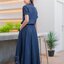 แมกซี่เดรสยีนส์ #8700 (B) (ชุดยีนส์ยาว-ชุดติดกัน) ปักลายดอกไม้ชสวยหรู ขนาด Free size รอบอก 40"