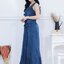 เดรสยีนส์ยาว คอวี แบบสวยมาก ขนาดฟรีไซส์ รอบอก 36" ผ้ายีนส์ฟอกนิ่มสียีนส์เข้ม