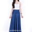 กระโปรงยีนส์ยาว #AU5612 ขนาด Free size สียีนส์เข้มแบบสวยใส่สบาย ผ้าพริ้วมีน้ำหนักแมทกับเสื้อได้หลายแบบ