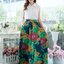 กระโปรงยีนส์ #8397-10 ขนาดฟรีไซส์ เอวสม็อค 26" ยืดได้ถึง 36" กระโปรงยีนส์ยาว พิมพ์ลายกดอกไม้ทั้งตัวกระโปรงสวย