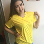 ผ้า TK : สีเหลือง คอกลม คอวี
